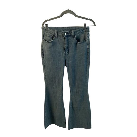 SHEIN Women’s Blue High-Rise Frayed Flare Jeans Size 32 - Picture 1 of 13